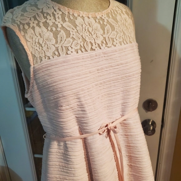 NWOT MOTHERHOOD PINK SLEEVELESS SHIFT DRESS W/LACE TOP/FULLY LINED/SIZE LARGE - Picture 7 of 12